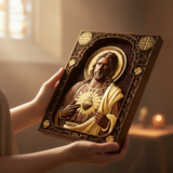 手持耶稣圣心木雕1