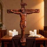 Sacred Art Crucifix: Devotionally Hand-Carved Solid Wood Cross, A Testament of Divine Love & Sacrifice