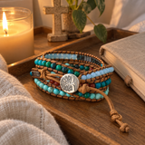 Multi-Layered Hand-Woven Natural Crystal Stone Leather Tree of Life Guardian Bracelet