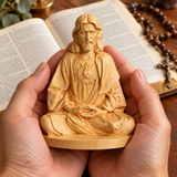 Hand-Carved Beechwood Sacred Heart of Jesus Prayer Statue