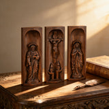Beech Wood Holy Family Altar Decor - Handcrafted Christian Prayer Desktop Gift