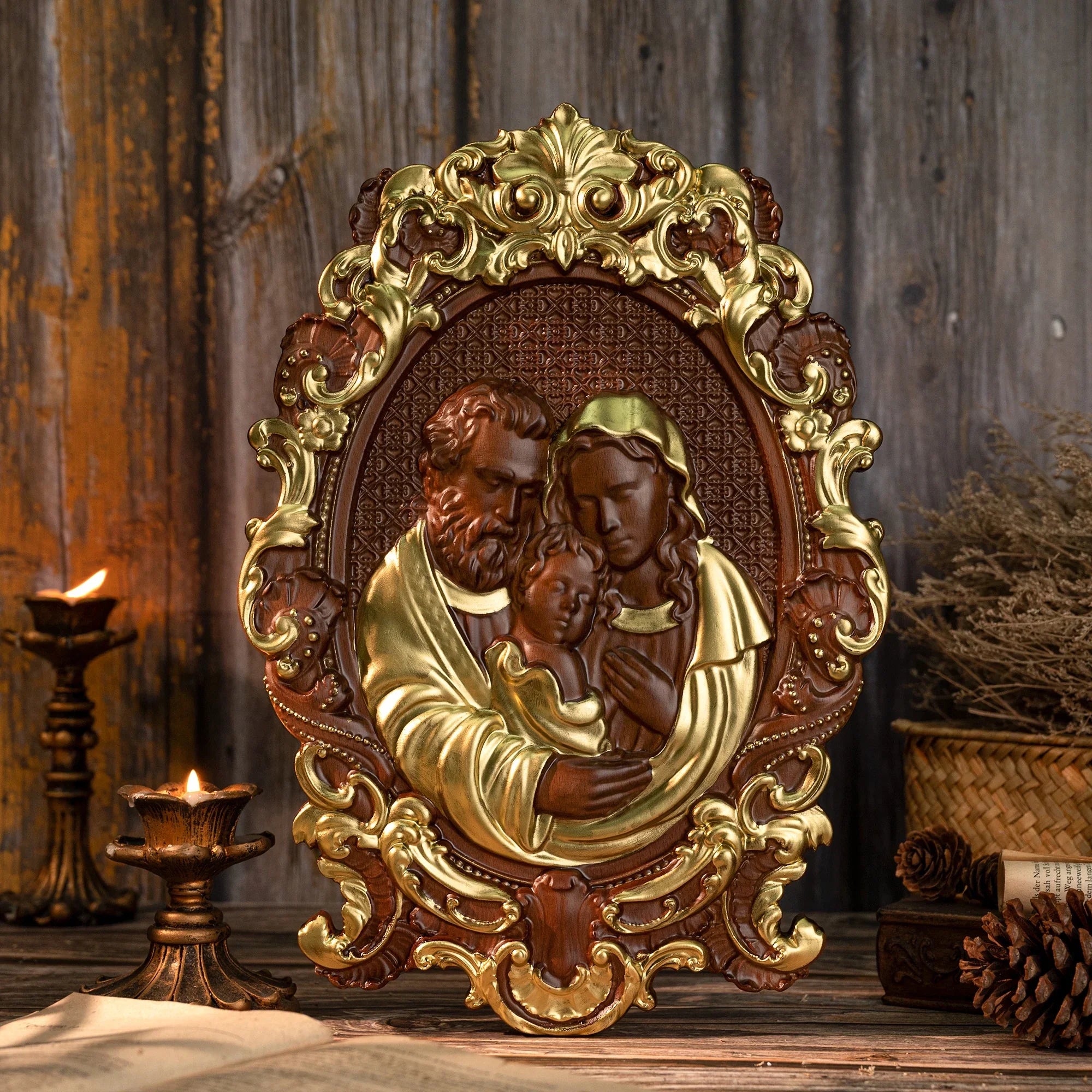 Bgcopper Holy family Nativity Wood Carving Gift Religious Family Wall ...