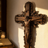 Hand-Carved White Ash Wood Cross - Sacred Christian Home Altar Decor for Christmas & Spiritual Gifting