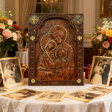 Holy family Nativity Wood Carving Gift Religious Byzantine Icon