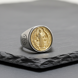 St. Benedikt Medaille Edelstahl Kreuzring