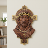 Jesus Christ Wood Carving: Crown of Thorns and Cruciform Halo | Sacred Home Blessing