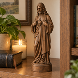 Sacred Heart of Jesus Hand-Carved Beechwood Statue – Catholic Prayer, Home Blessing & Faith Gift