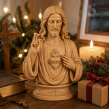 Hand-Carved Cypress Wood Sacred Heart of Jesus Statue – Christian Prayer & Home Devotional Decor