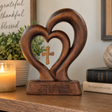 Handcrafted Beechwood Two Hearts One Covenant Cross Sculpture – Christian Wedding & Anniversary Gift