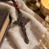 Hand-Carved Wooden Crucifix Pendant – Jesus Cross Christian Faith Car Charm & Prayer Gift