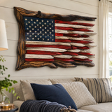 Hand-Carved Solid Wood American Flag Wall Art – Rustic Patriotic Home Decor & Veteran Gift
