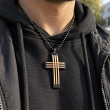 Modern Interwoven Stripe Cross Necklace – Bold Faith, Urban Style