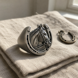 Titanium steel Lucky Horseshoe Horse Head Ring
