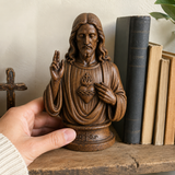 Hand-Carved Cypress Wood Sacred Heart of Jesus Statue – Christian Prayer & Home Devotional Decor