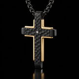 Hammered Two-Tone Stainless Steel Cross Necklace – Strength, Faith & Rugged Elegance
