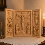 The Life of Christ Hand-Carved Beechwood Triptych – From Nativity to Resurrection Glory - size and finish detail