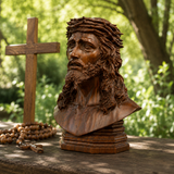 Boxwood Jesus Crown with Thorns Half-Length Desktop Ornament - side view