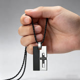 Modern Minimalist Black & Silver Cross Dog Tag Pendant Necklace