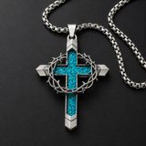 Crown of Thorns Turquoise Cross Necklace – Christian Faith Pendant with 24″ Chain