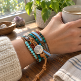 Multi-Layered Hand-Woven Natural Crystal Stone Leather Tree of Life Guardian Bracelet
