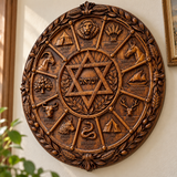 Hand-Carved Beechwood Israel Heritage Wall Plaque – Star of David & Tribal Symbols