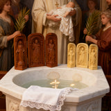 Handgeschnitzte tragbare Kirche - christlicher Mini-Altar