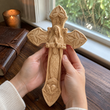 Hand-Carved Beechwood Our Lady of Guadalupe Wall Cross – Catholic Christian Home Décor - side view