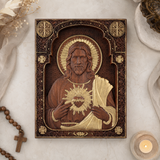 Our Lord Jesus Sacred Heart Wood Carving - Christian Catholic Personalized Carving Gift