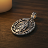 S925K Silver Miracle Medal English Version Inscription Necklace
