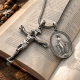 Jesus Cross and Virgin Mary Combination Necklace Pendant - craftsmanship detail