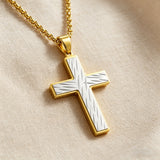 Diagonal Line Textured Cross Necklace – Minimalist Faith, Bold Contrast