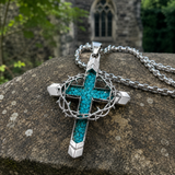 Crown of Thorns Turquoise Cross Necklace – Christian Faith Pendant with 24″ Chain - Christian gift presentation