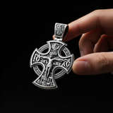 Double-Sided Silver Crucifix and St. Michael Pendant - side view