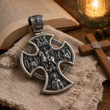 Double-sided S925k silver pendant depicting the Passion of Christ and St. George slaying the dragon.