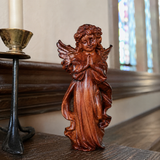 Hand-Carved Praying Angel Figurine – 6 Inch Solid Wood Statue for Christian Home Blessings