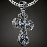 Jesus Virgin Mary Trinity Double Sided Engraved S925K Silver Cross Necklace - BGCOPPER