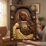 Immaculate Heart of Mary Hand-Carved Beech Wood Sculpture | Sacred Home Altar Ornament