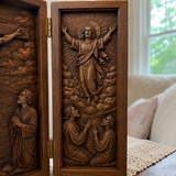 The Life of Christ Hand-Carved Beechwood Triptych – From Nativity to Resurrection Glory