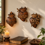 Holy Family Three Sacred Hearts Wooden Wall Decoration