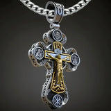 Jesus Virgin Mary Trinity Double Sided Engraved S925K Silver Cross Necklace - BGCOPPER
