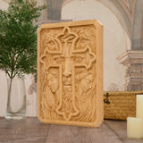 Lion of Judah Holy Cross – Hand-Carved Wooden Christian Wall Plaque