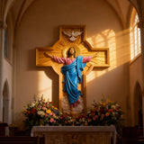 October New Release: Hand-Carved Painted Wood Cross — The Ascension of Christ - Christian gift presentation