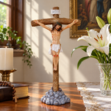 Jesus Christ Crucifix Statue – 11.4" Standing Christian Cross for Prayer, Home Décor & Meaningful Faith Gifts