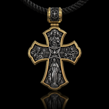Holy Family of Mary Sacred Heart of Jesus IHS Double-Sided S925 Sterling Silver Cross