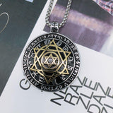 Amulet seal Solomon hexagram 12 signs of the zodiac pendant stainless steel necklace - BGCOPPER