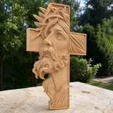 Jesus Crown of Thorns Beechwood Cross - craftsmanship detail
