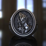 925K Sterling Silver Praying Hands Ring - Christian Symbol of Faith and Devotion - BGCOPPER