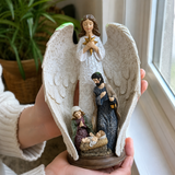 Guardian Angel Shelter Holy Family Nativity Scene Resin Statue - design detail