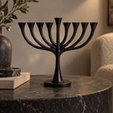9-Branch Hanukkah Menorah – A Symbol of Faith, Hope & Divine Light | Elegant Gold, Silver, Bronze & Black Candle Holder