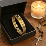 Three‑Row Braided Wire Cross Stainless Steel Men's Bracelet